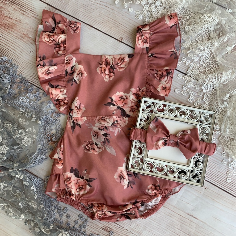 Boutique Baby Girls Floral Romper & Headband